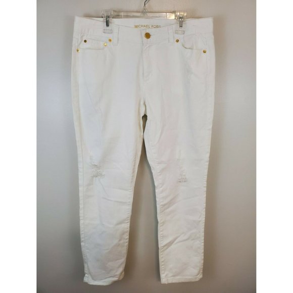 Michael Kors Denim - Michael Kors White Distressed Cropped Skinny Jeans